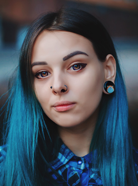 Blue hair girl with piercing